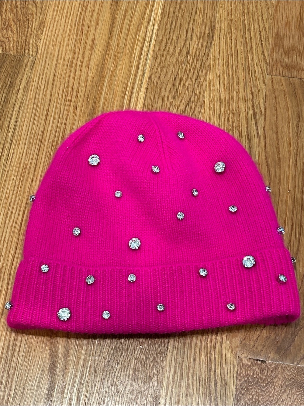 Charter Club Hot Pink Beanie with all over Rhinestones crystal embellishment o/s